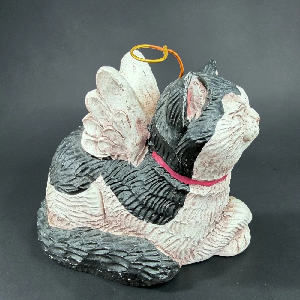 Tene‎ M Sten Angel Cat Figurine Tuxedo Black White Resin Halo Wings 2004 Figure